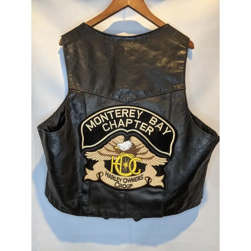 Vintage Park V 100% Leather Motorcycle Vest Harley‎ Owners Group Patches Mens 52